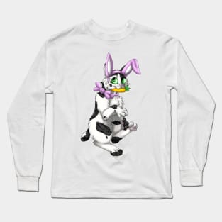 Bobtail BunnyCat: Black Bicolor Tabby (Pink) Long Sleeve T-Shirt